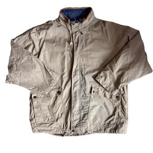 Khaki Beige Canvas Utility Jacket Size 3XL Zip Up Collar Pockets‎ Winter Coat